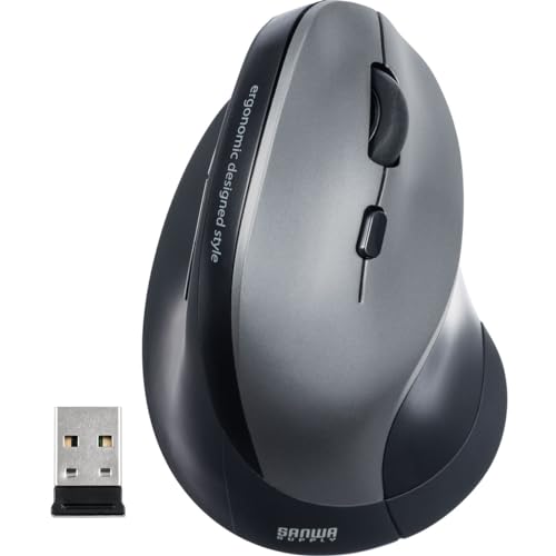 サンワダイレクト エルゴノミクスマウス ワイヤレス 腱鞘炎防止 静音 5ボタン ブルーLED シルバー 400-MA092SS