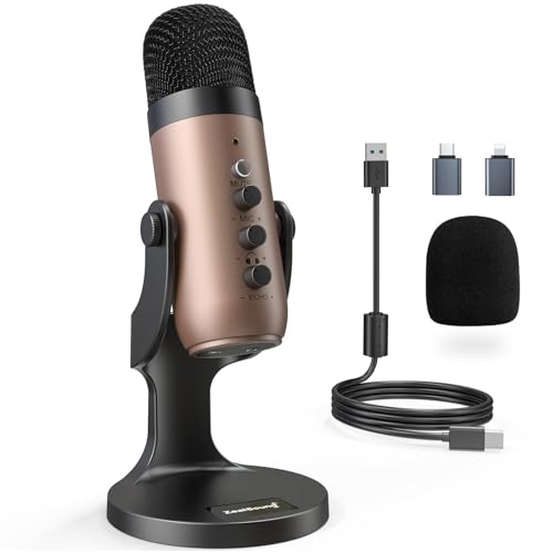 ZealSound USB マイク コンデンサー K66 エコー・ミュート機能付き