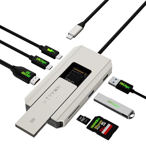 8-in-1 M.2 SSD 外付けケースー付き USB-C ドッキングステーション 10Gbps 4K@60Hz HDMI PD100W