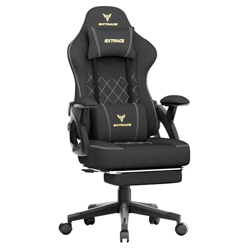 GXTRACE ゲーミングチェア ファブリック オットマン付き 145度リクライニング