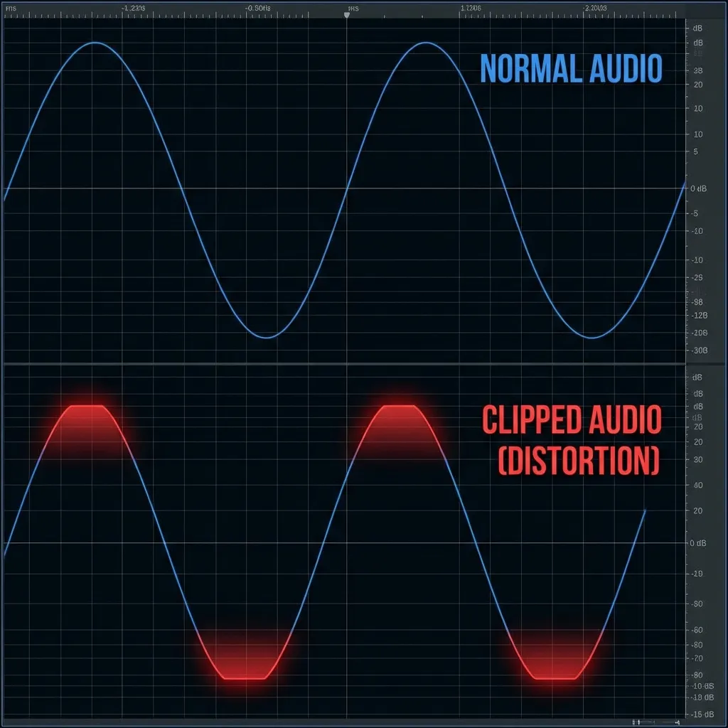 正常な波形とクリッピングした波形の比較